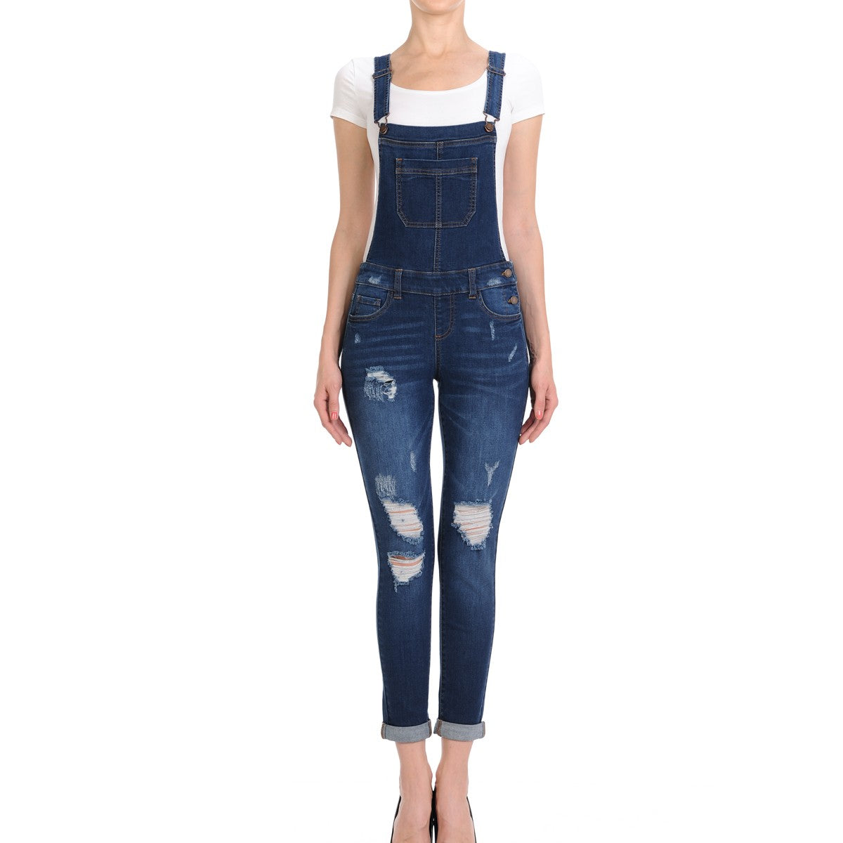 Wax Distressed Denim Overalls - One-Pieces f_dresses