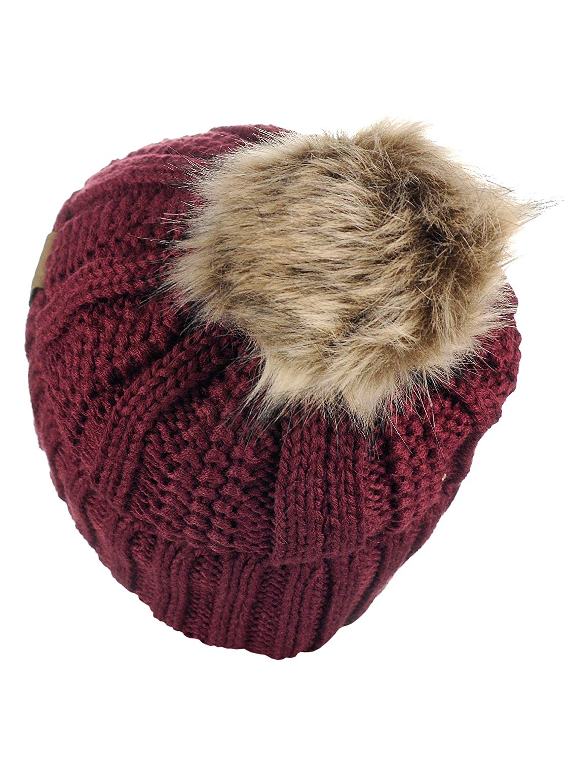 Faux-Fur Pom Fleece-Lined Knit Beanie