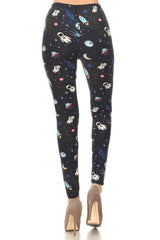 Space Man Graphic Print Lined Leggings leggings- Niobe Clothing