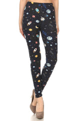 Space Man Graphic Print Lined Leggings leggings- Niobe Clothing