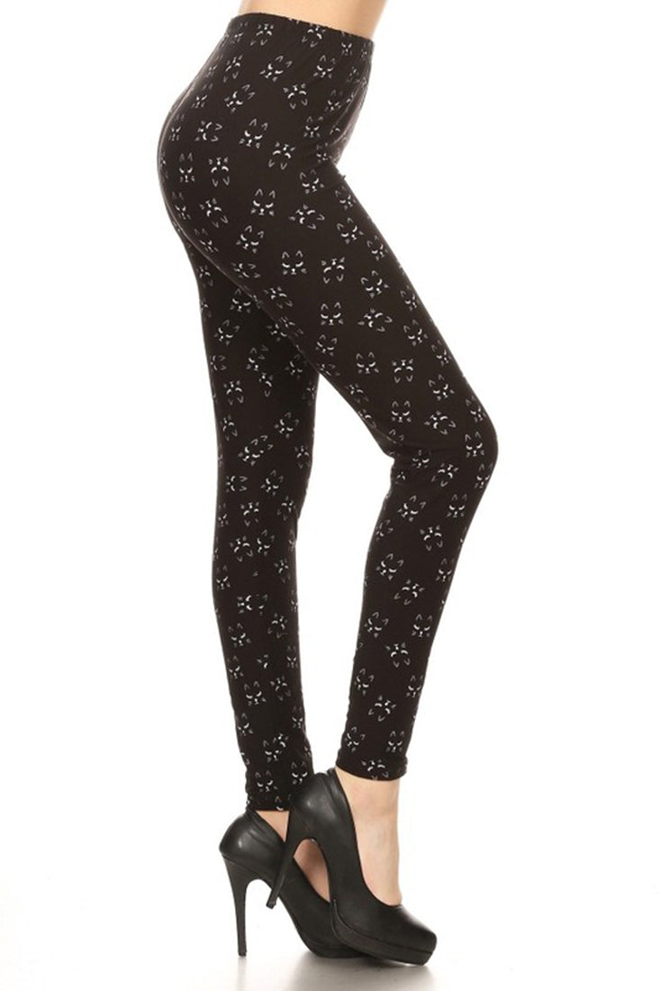 Niobe Clothing Black Cat Graphic Print Lined Leggings - Leggings p_leggings