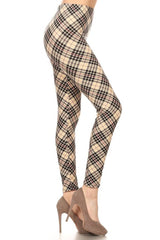 Niobe Clothing Beige Plaid Graphic Print Lined Leggings - leggings