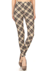 Niobe Clothing Beige Plaid Graphic Print Lined Leggings - leggings