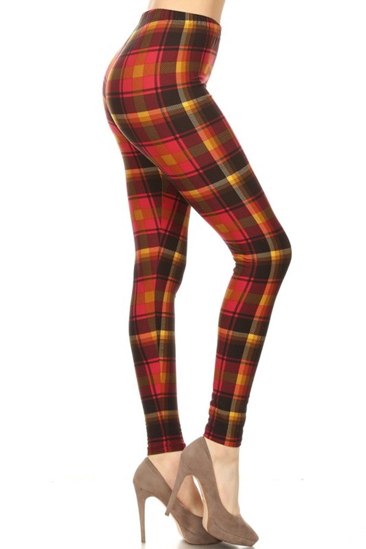 Niobe Clothing Red Sun Plaid Design Leggings - p_leggings
