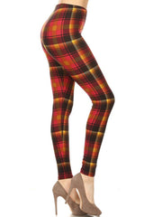 Red Sun Plaid Design Leggings leggings- Niobe Clothing