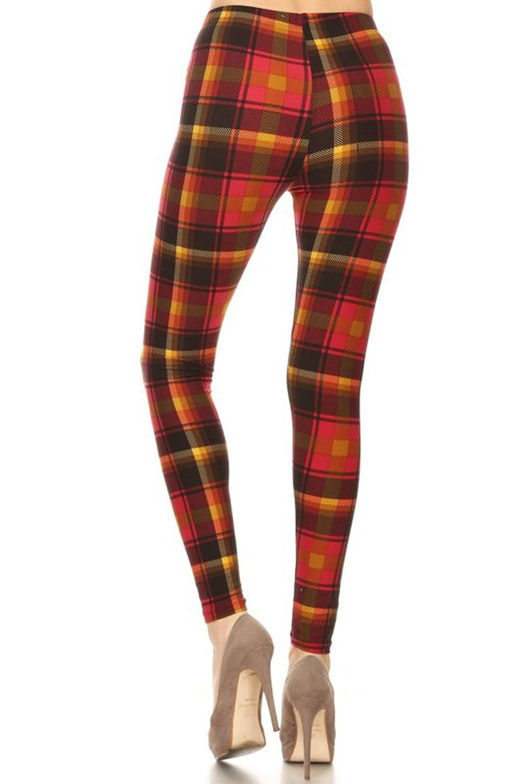 Niobe Clothing Red Sun Plaid Design Leggings - p_leggings