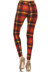 Red Sun Plaid Design Leggings leggings- Niobe Clothing