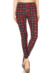 Niobe Clothing Red Hunter Green Plaid Design Leggings - leggings