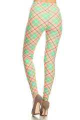 Green Pastel Argyle Design Leggings leggings- Niobe Clothing
