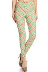 Green Pastel Argyle Design Leggings leggings- Niobe Clothing