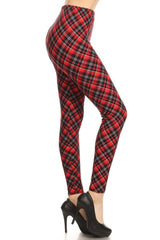 Black Red Plaid Design Leggings leggings- Niobe Clothing