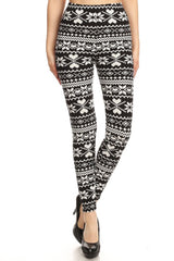 Black White Winter Isle Design Leggings leggings- Niobe Clothing