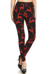 Plaid Reindeer Design Leggings leggings- Niobe Clothing
