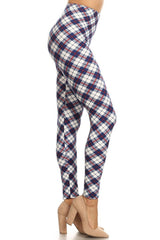 Navy White Plaid Design Leggings leggings- Niobe Clothing