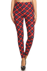 Red Blue Plaid Design Leggings leggings- Niobe Clothing