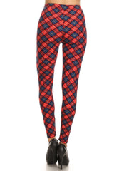 Red Blue Plaid Design Leggings leggings- Niobe Clothing