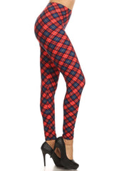 Red Blue Plaid Design Leggings leggings- Niobe Clothing