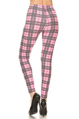 Multi Pink Plaid Design Leggings leggings- Niobe Clothing