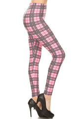 Multi Pink Plaid Design Leggings leggings- Niobe Clothing