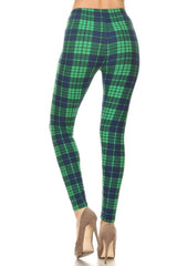 Dk Blue Green Plaid Design Leggings leggings- Niobe Clothing