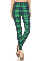 Dk Blue Green Plaid Design Leggings leggings- Niobe Clothing