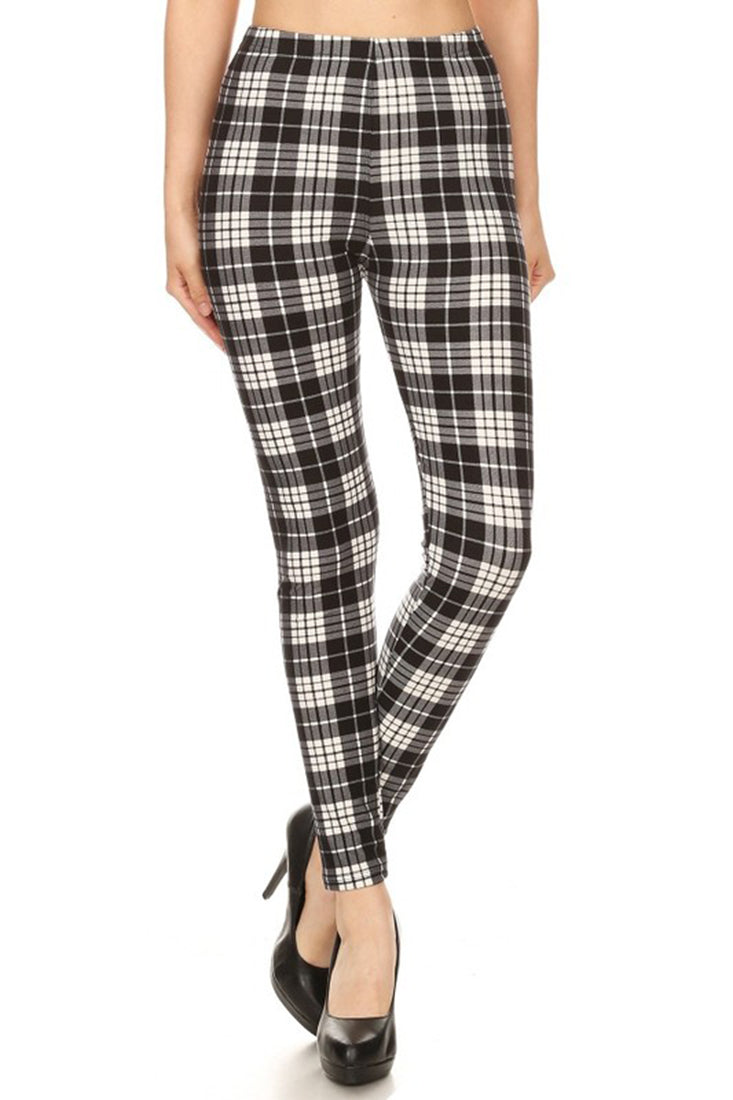 Niobe Clothing Black White Plaid-1 Graphic Fashion Lined Leggings - Leggings p_leggings
