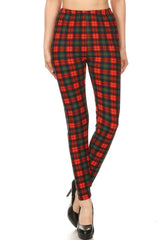 Red Green Plaid Design Leggings leggings- Niobe Clothing