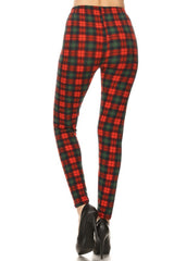 Red Green Plaid Design Leggings leggings- Niobe Clothing