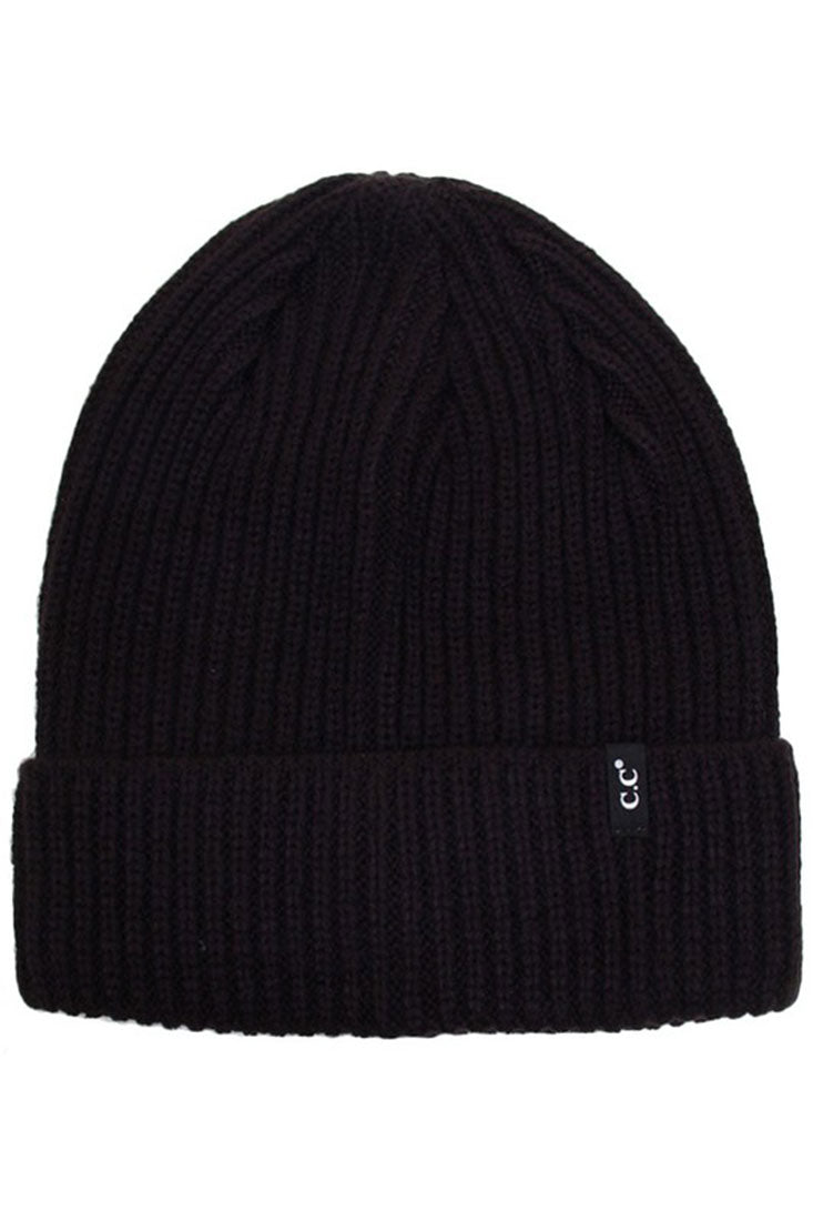 C.C. Skull Cap Ribbed Knit Fold Beanie - Hats