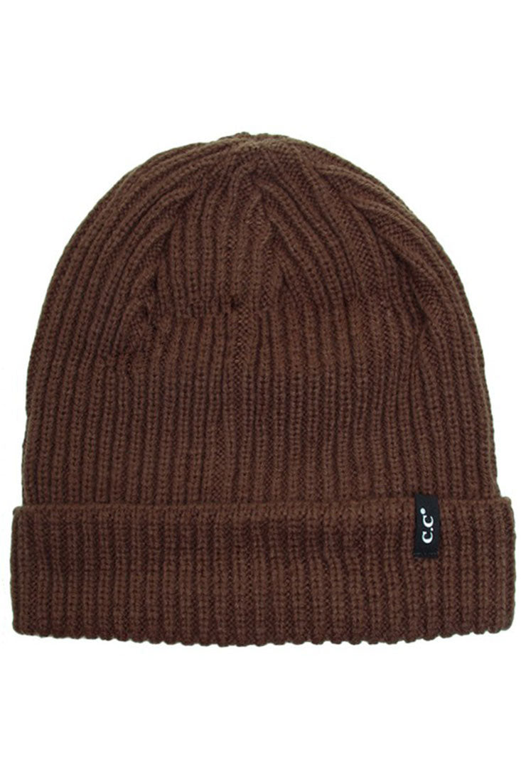 C.C. Skull Cap Ribbed Knit Fold Beanie - Hats