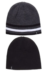 Skull Cap Striped Trim Reversible Beanie