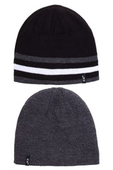 Skull Cap Striped Trim Reversible Beanie