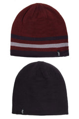 Skull Cap Striped Trim Reversible Beanie