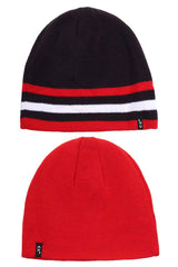 Skull Cap Striped Trim Reversible Beanie
