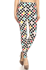 Niobe Clothing Black White Multicolor Checkers Design Leggings - leggings
