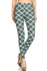 Blue Green Plaid Design Leggings leggings- Niobe Clothing