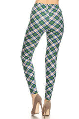 Blue Green Plaid Design Leggings leggings- Niobe Clothing