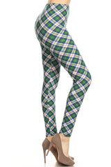 Blue Green Plaid Design Leggings leggings- Niobe Clothing