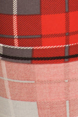 Red Grey Checkered Plaid Design Leggings leggings- Niobe Clothing