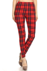 Navy Red Plaid Design Leggings leggings- Niobe Clothing