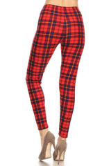 Navy Red Plaid Design Leggings leggings- Niobe Clothing