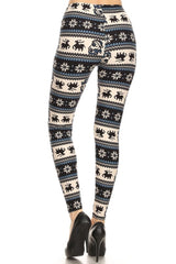 Navy Santa Reindeer Design Leggings leggings- Niobe Clothing