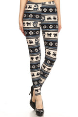 Navy Santa Reindeer Design Leggings leggings- Niobe Clothing