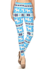 Niobe Clothing Sky Blue Moose Snowflake Design Leggings - leggings