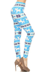 Niobe Clothing Sky Blue Moose Snowflake Design Leggings - leggings