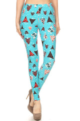 Aqua Christmas Tree Design Leggings leggings- Niobe Clothing