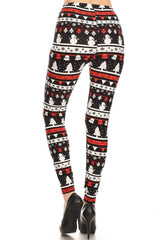 Black Red Christmas Design Leggings leggings- Niobe Clothing