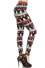 Black Red Christmas Design Leggings leggings- Niobe Clothing