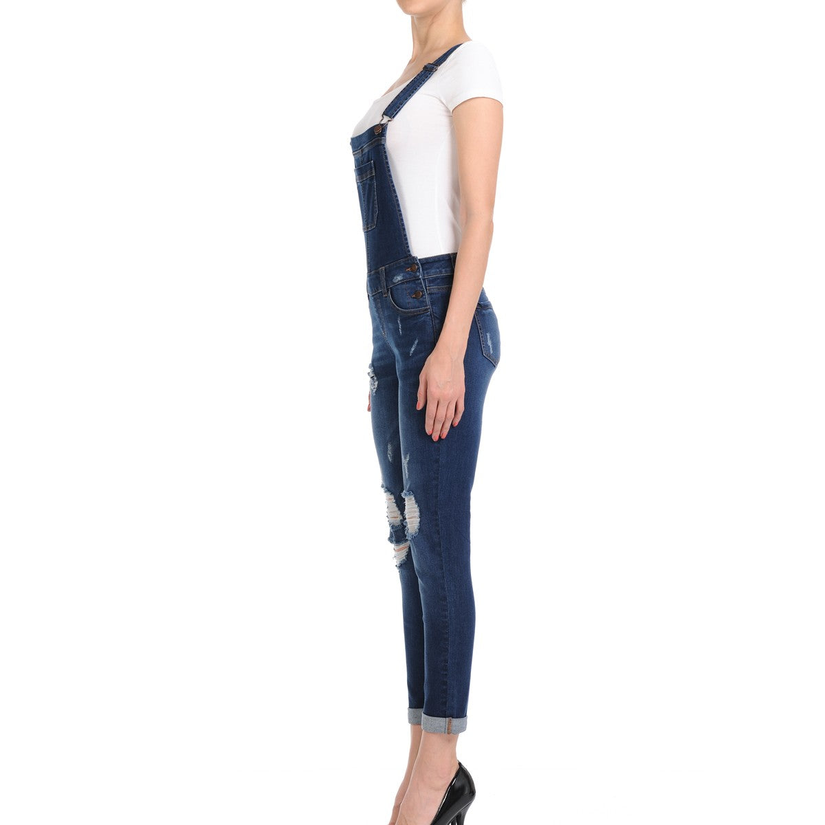 Wax Distressed Denim Overalls - One-Pieces f_dresses