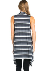 Sleeveless Asymmetric Hem Open Front Cardigan in Grey Mix Cardigans- Niobe Clothing